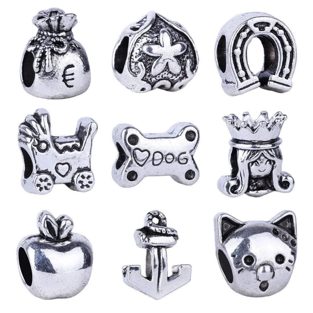 1pc Free Shipping Silver Bead Charm European Stroller Dog Bones Cat Horse's hoof Bead Fit Pandora Bracelets & Necklace