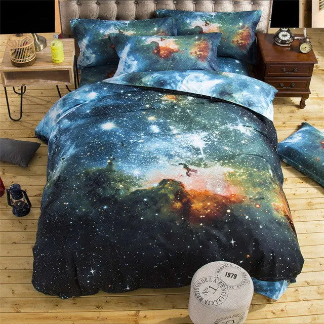 2017 new 3D Bedding Sets unicorn Universe Outer Space Quilt Duvet Cover Bed Sheet Blue Galaxy New 4/3pcs Pillowcase Twin Queen