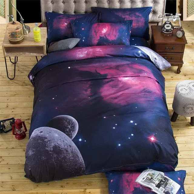 2017 new 3D Bedding Sets unicorn Universe Outer Space Quilt Duvet Cover Bed Sheet Blue Galaxy New 4/3pcs Pillowcase Twin Queen