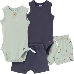 4-Piece Baby Boys Green & Navy Bodysuits and Shorts Set