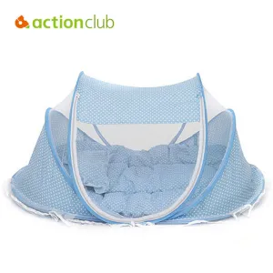 Acitonclub Baby Crib Baby Bed With Pillow Mat Set Portable Foldable Crib With Netting Newborn Infant Bedding Sleep Travel Bed