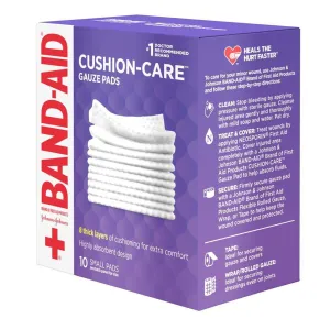 Band-Aid First Aid Cushion-Care Gauze Pad, Large, 4" x 4", 10 ct