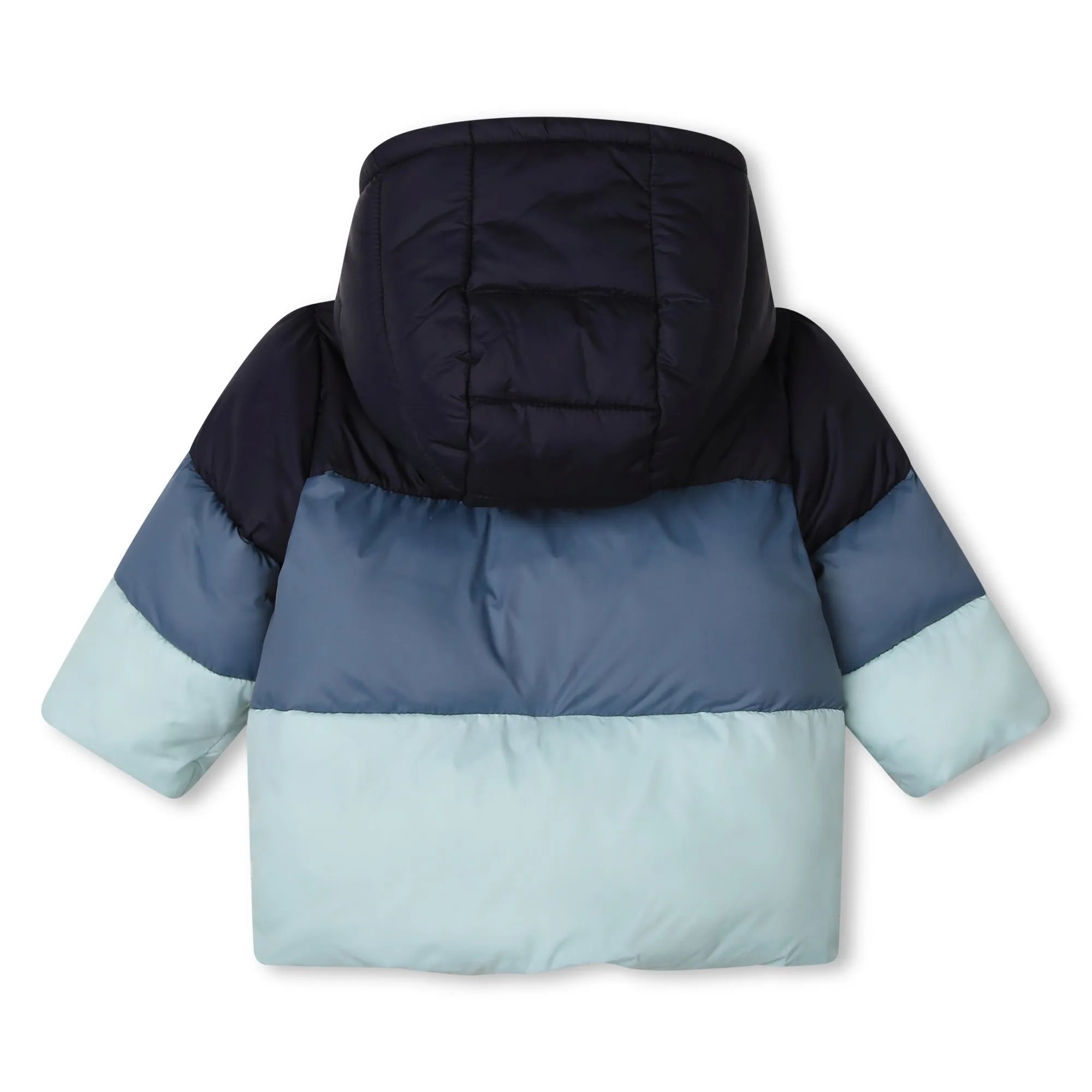 Blue Tri Color Puffer Jacket with Lined Hood