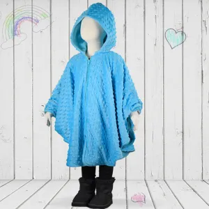 Car Seat Poncho - Blue Minky for 4-9 Year old