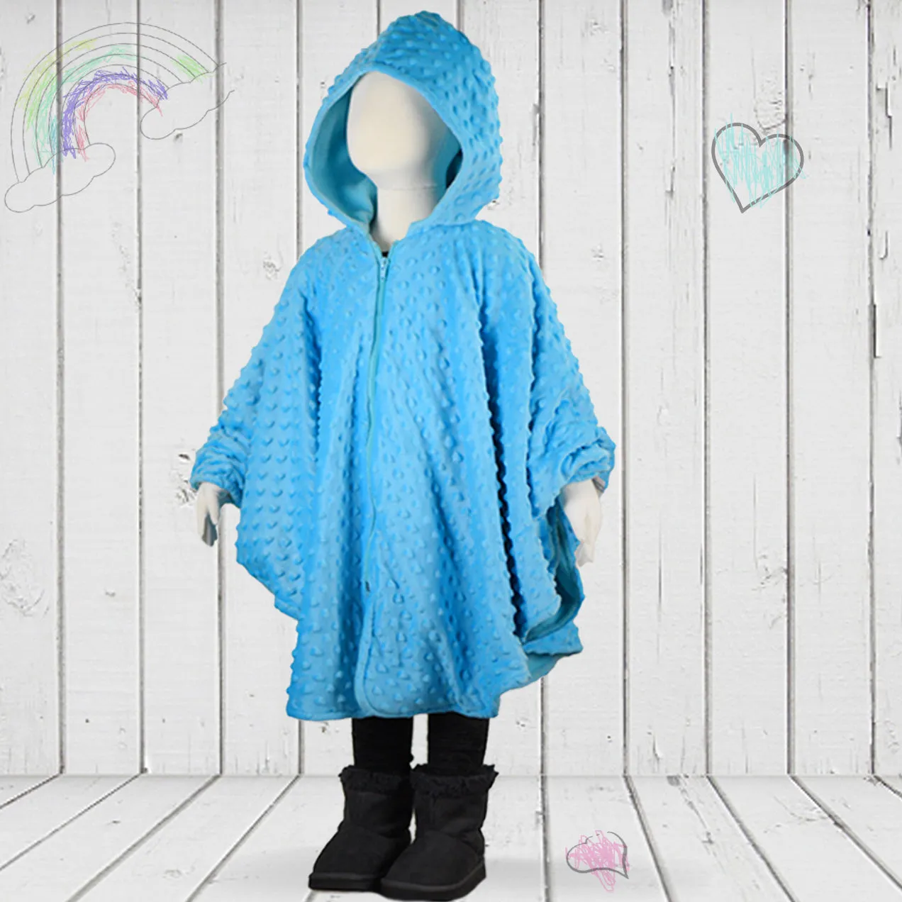 Car Seat Poncho - Blue Minky for 4-9 Year old