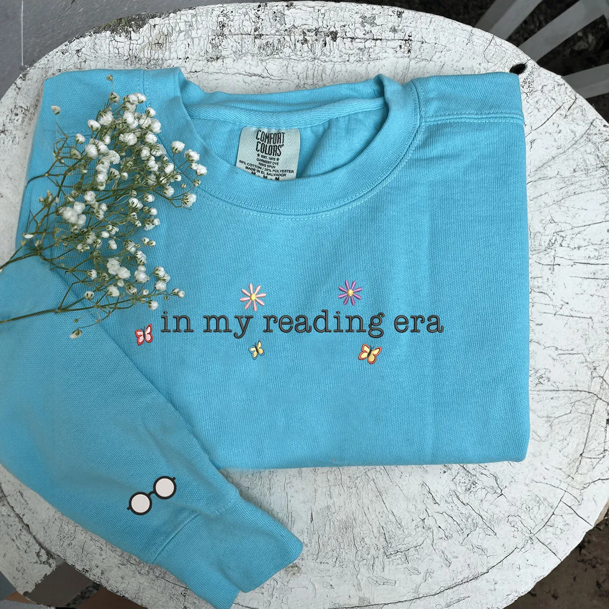 Comfort Color® Embroidered In My Reading Era Sweatshirt or T-Shirt