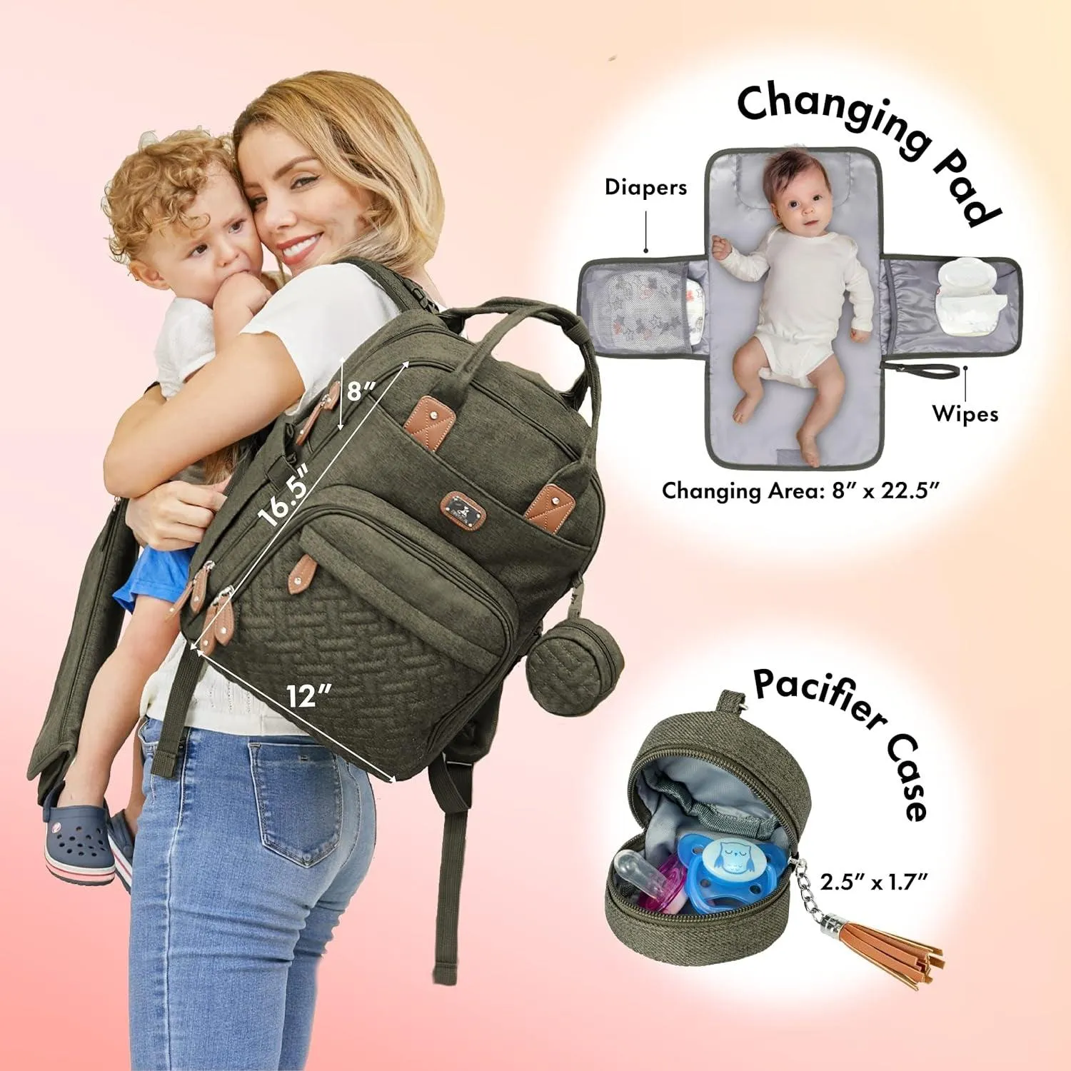 Diaper Bag Backpack with Portable Changing Pad