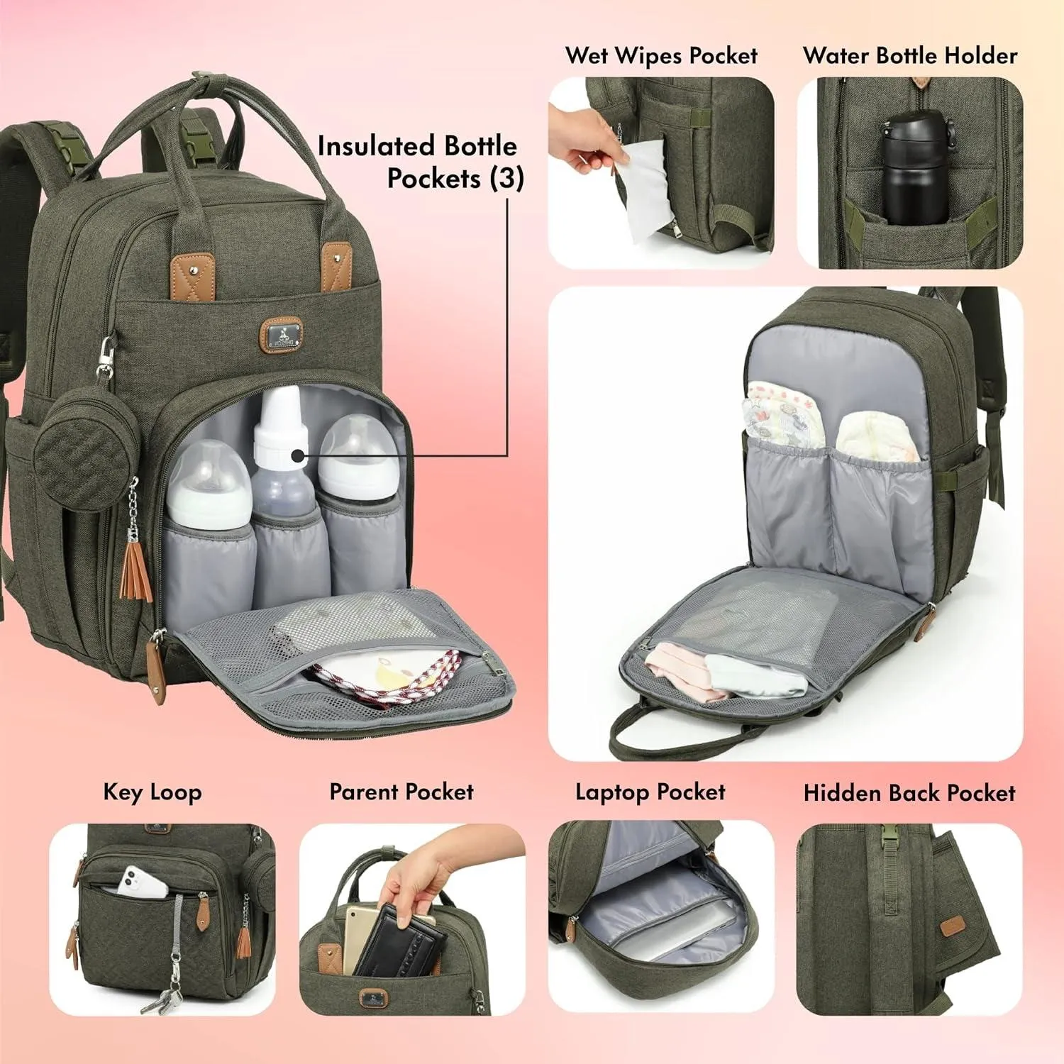 Diaper Bag Backpack with Portable Changing Pad