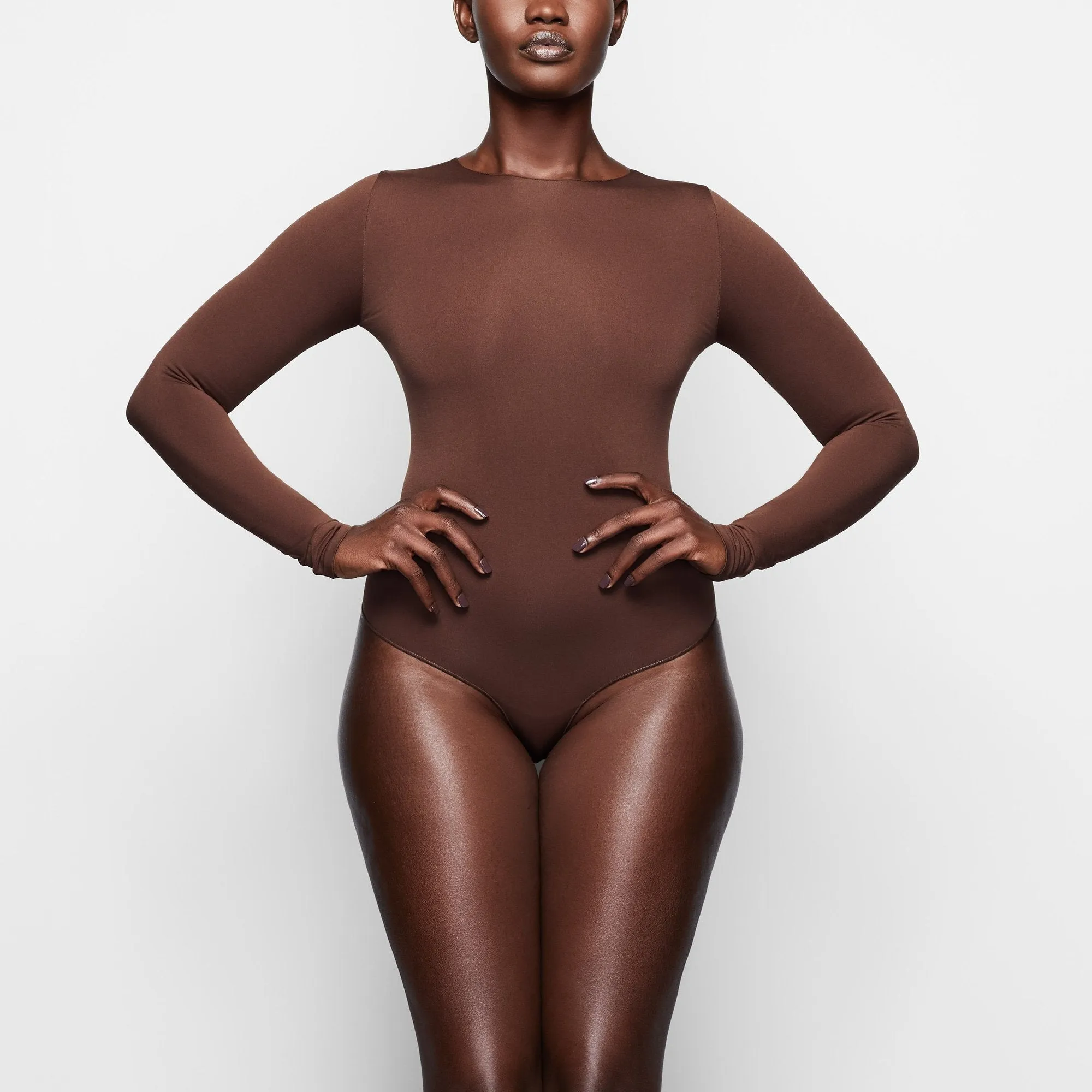 ESSENTIAL CREW NECK LONG SLEEVE BODYSUIT | SMOKEY QUARTZ