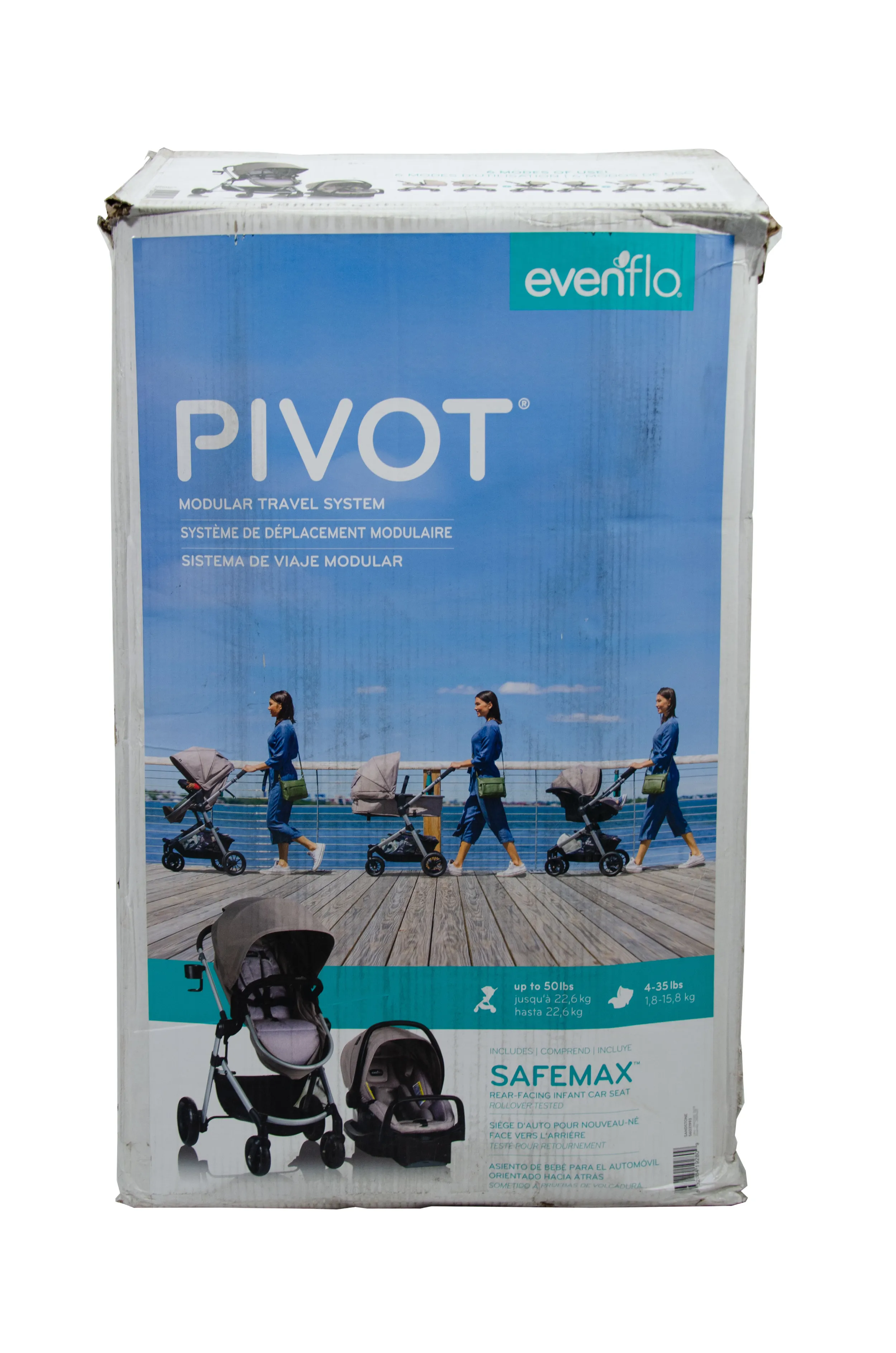 Evenflo Pivot Modular Travel System with LiteMax Infant Car Seat with Anti-Rebound Bar - Sandstone