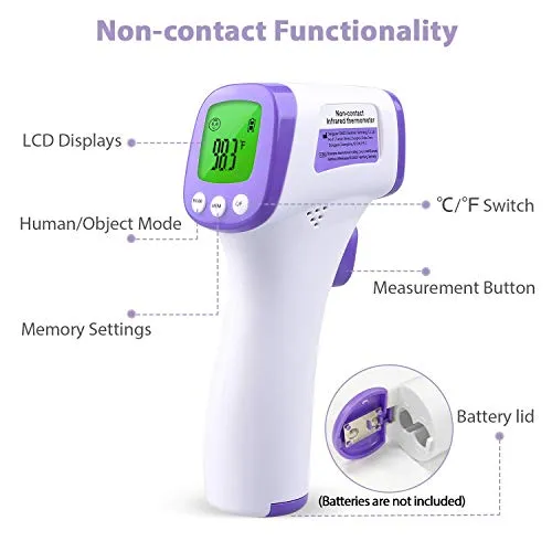 eZthings Heavy Duty Professional LCD Display Non-Contact Infrared Forehead Thermometer for Adults and Children (Multi, LCD Buttons)