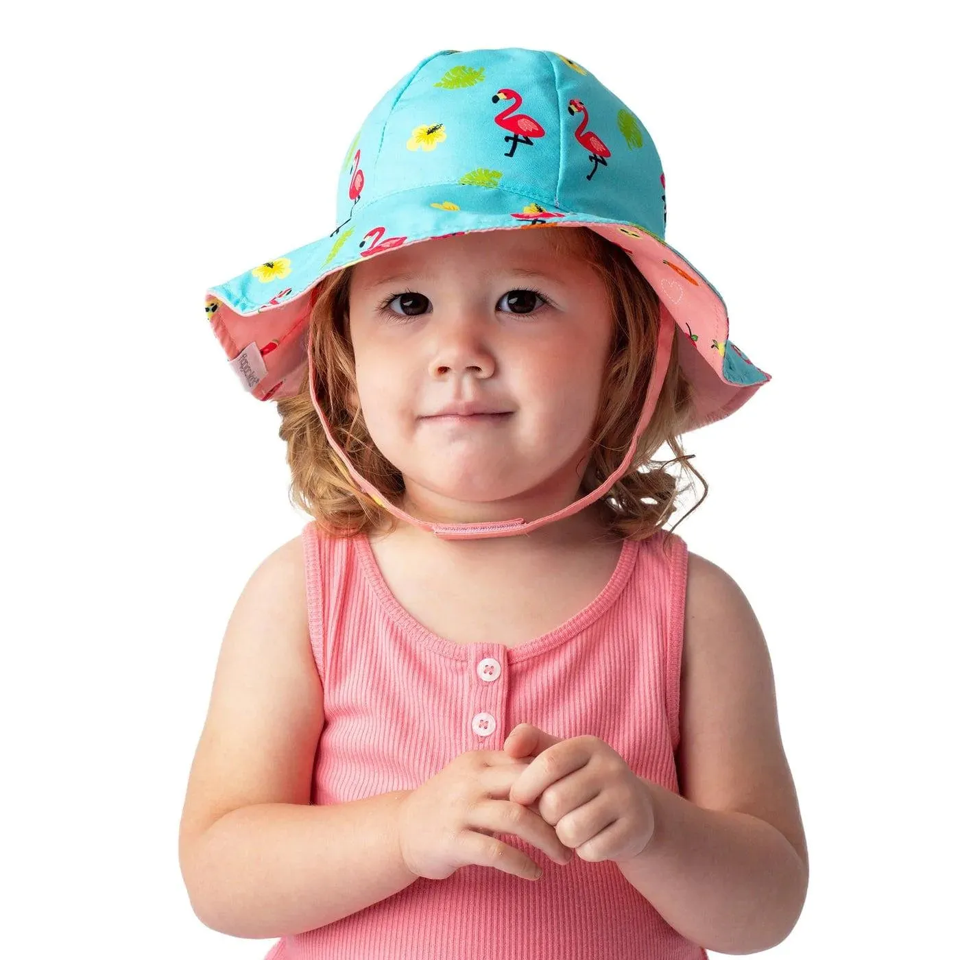 Flapjack Kids UPF50  Patterned Sun Hat - Flamingo/Fruit