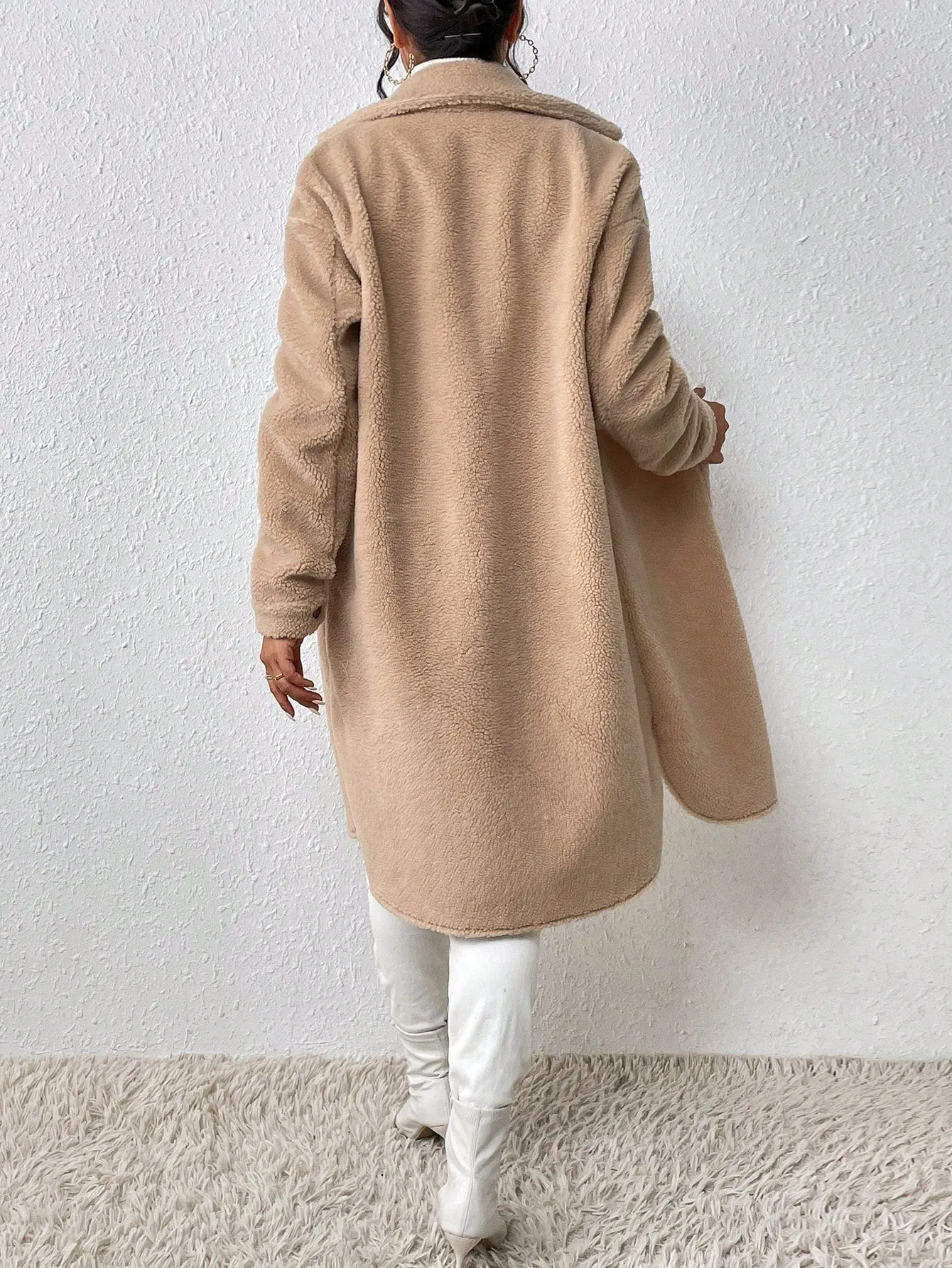 Frenchy Flap Pocket Drop Shoulder Teddy Coat