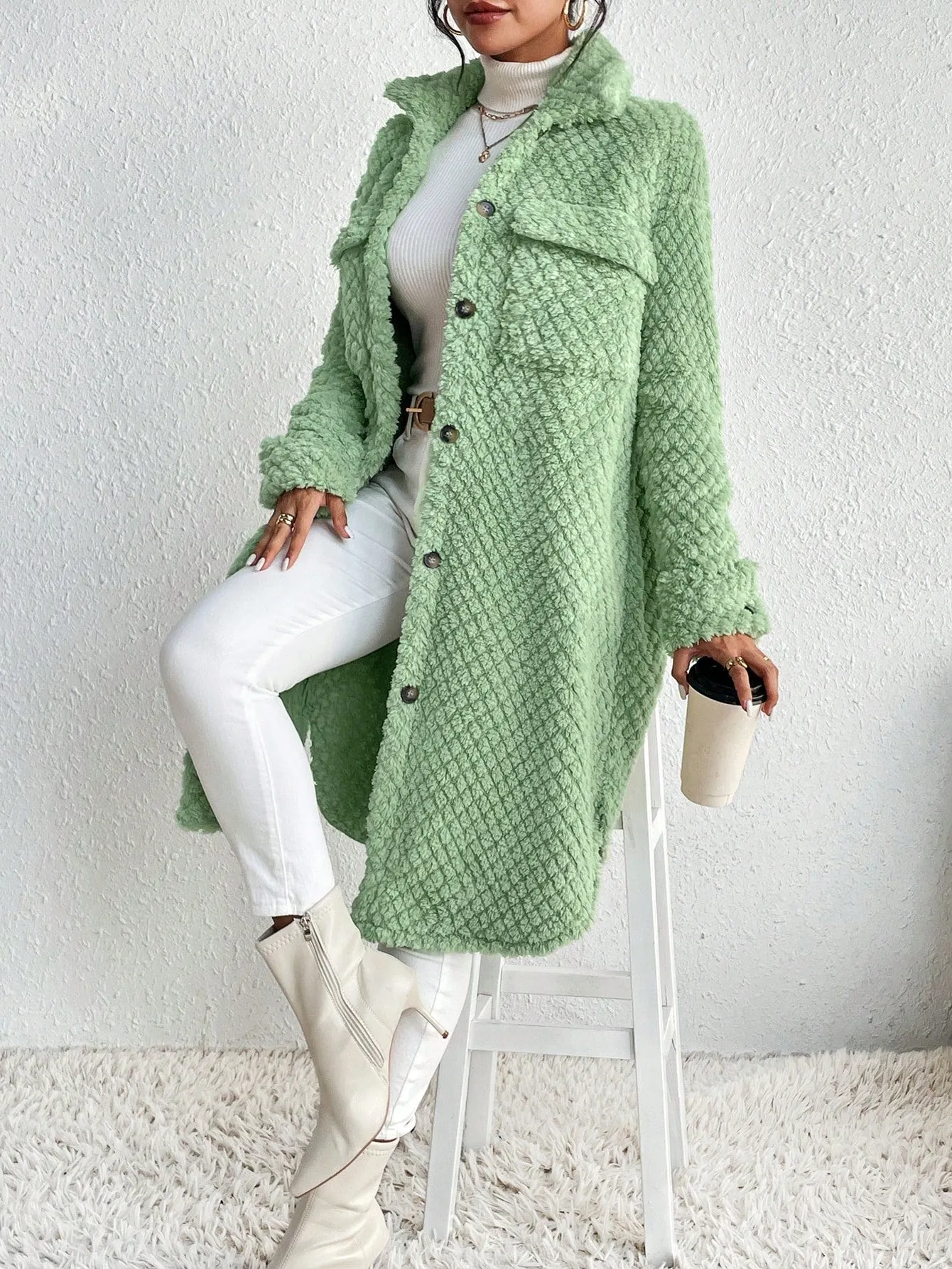 Frenchy Flap Pocket Drop Shoulder Teddy Coat