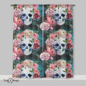 Green Watercolor Skull Curtains