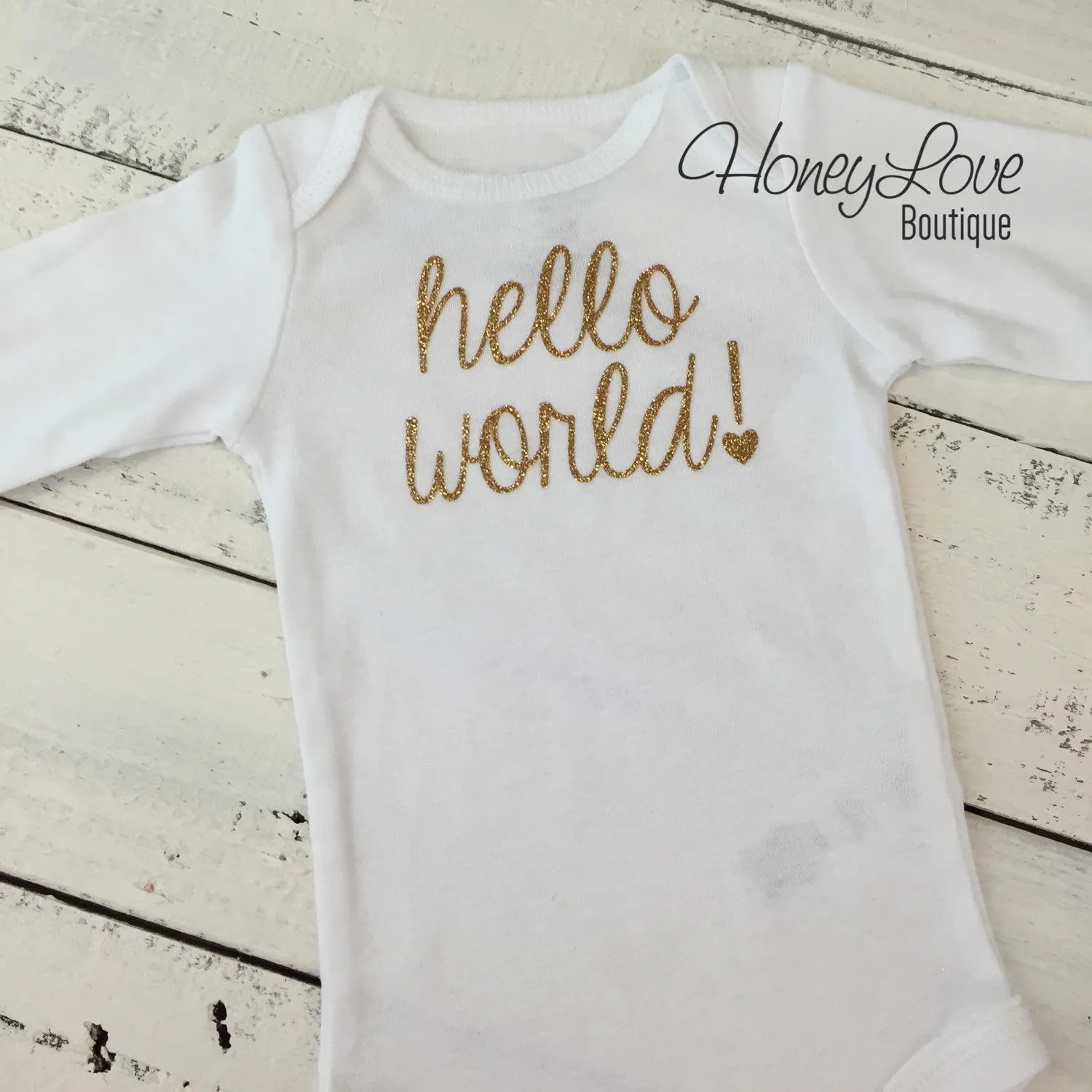 Hello World! Gold Glitter bodysuit and headband set