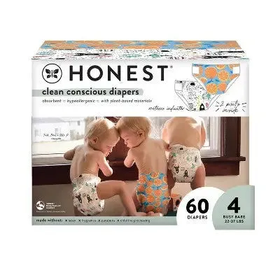 Honest Clean Conscious Disposable Diapers - Space Travel & Orange You Cute - Size 4 - 60ct