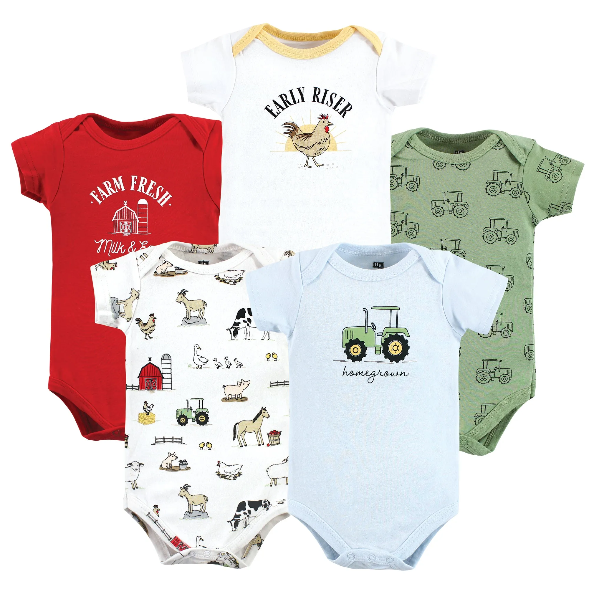 Hudson Baby Cotton Bodysuits, Boy Farm