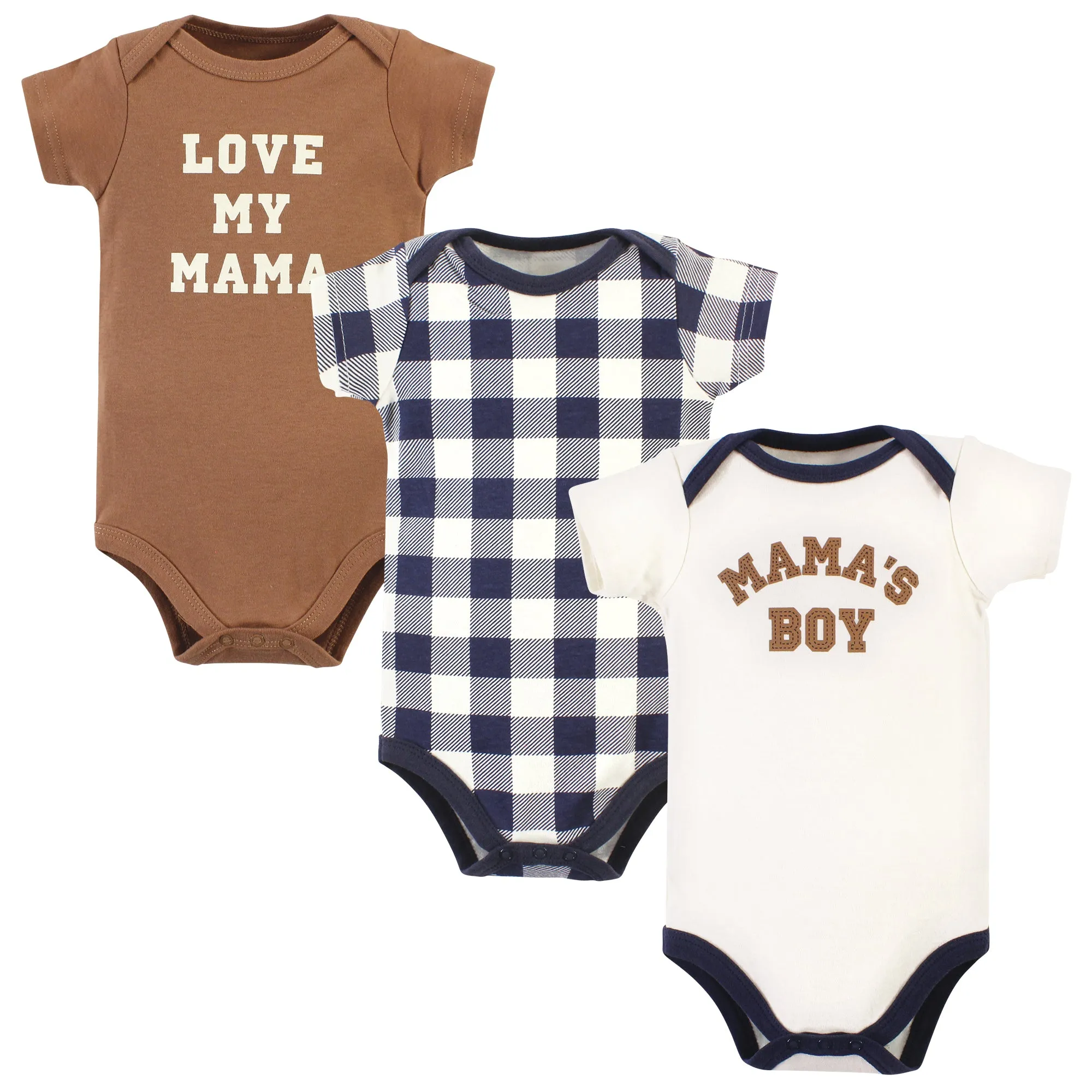 Hudson Baby Cotton Bodysuits, Brown Navy Mamas Boy 3-Pack