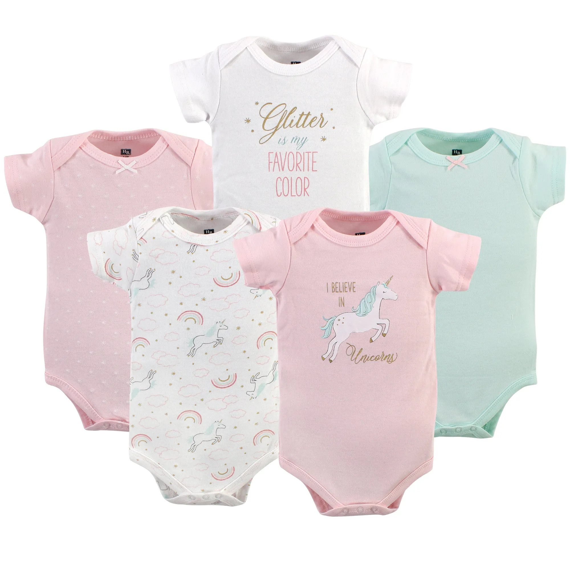 Hudson Baby Cotton Bodysuits, Glitter Unicorn