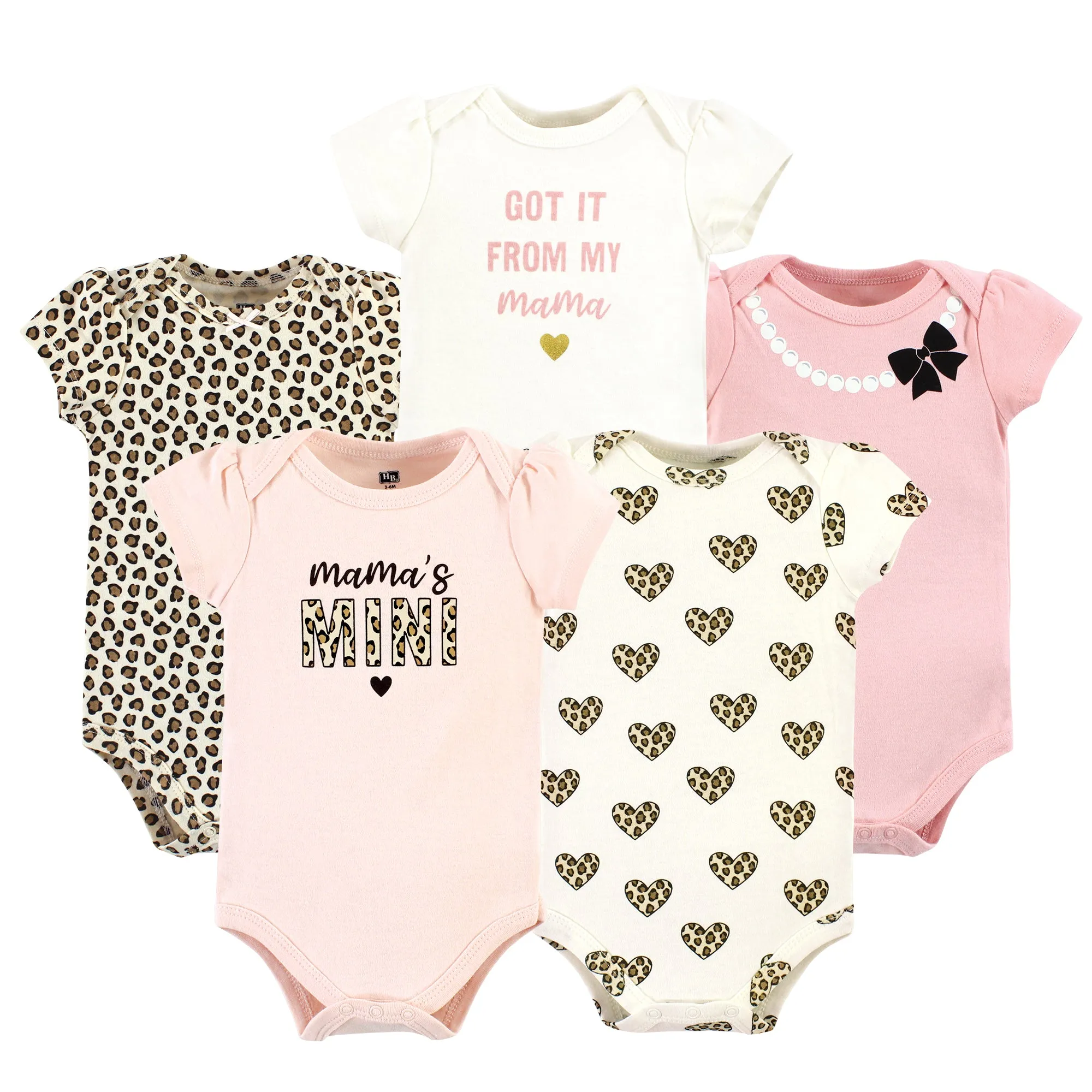 Hudson Baby Cotton Bodysuits, Leopard Hearts 5 Pack