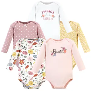 Hudson Baby Cotton Long-Sleeve Bodysuits, Bonita 5 Pack