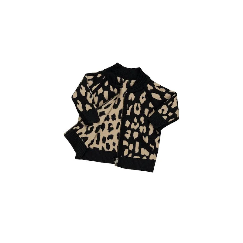 Huxbaby Leopard Reversible Knit Bomber Jacket