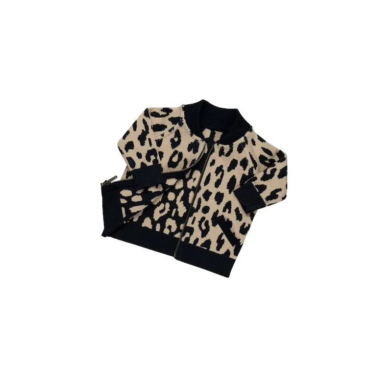 Huxbaby Leopard Reversible Knit Bomber Jacket