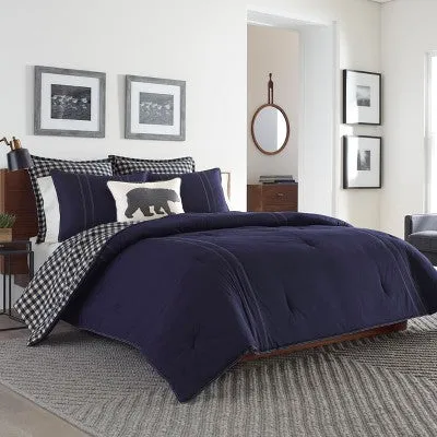 New - Twin Kingston Reversible Duvet Cover Set Navy - Eddie Bauer