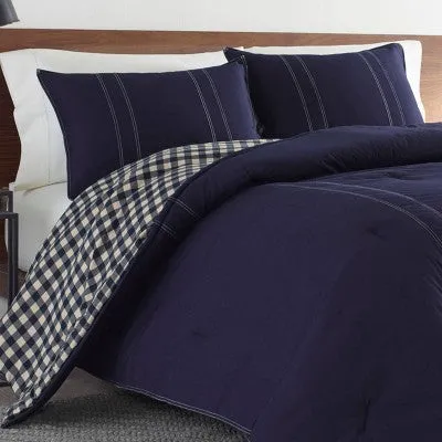 New - Twin Kingston Reversible Duvet Cover Set Navy - Eddie Bauer