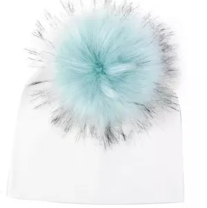 Newborn & Toddler Faux Fur Pom Beanie White/Teal