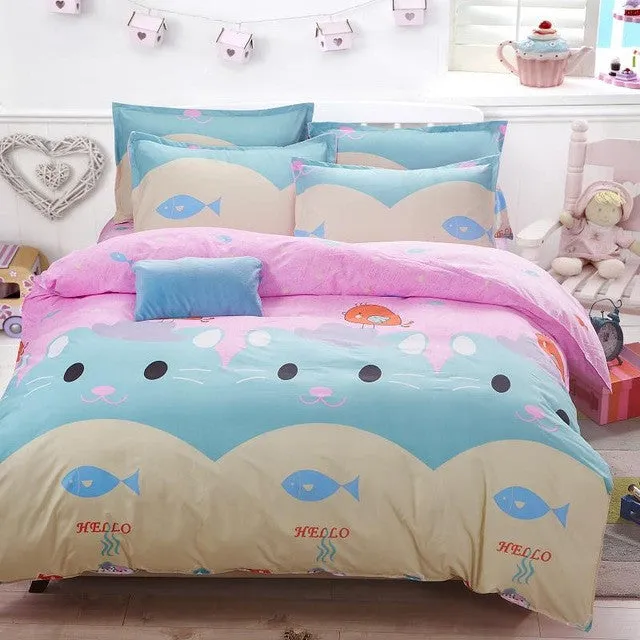 Plaid Bedding Set 4pcs polyester Cotton Duvet Cover Bed Sheet 2pcs Pillowcases Bedroom Textile Bed Linen Queen Kids Bed Set