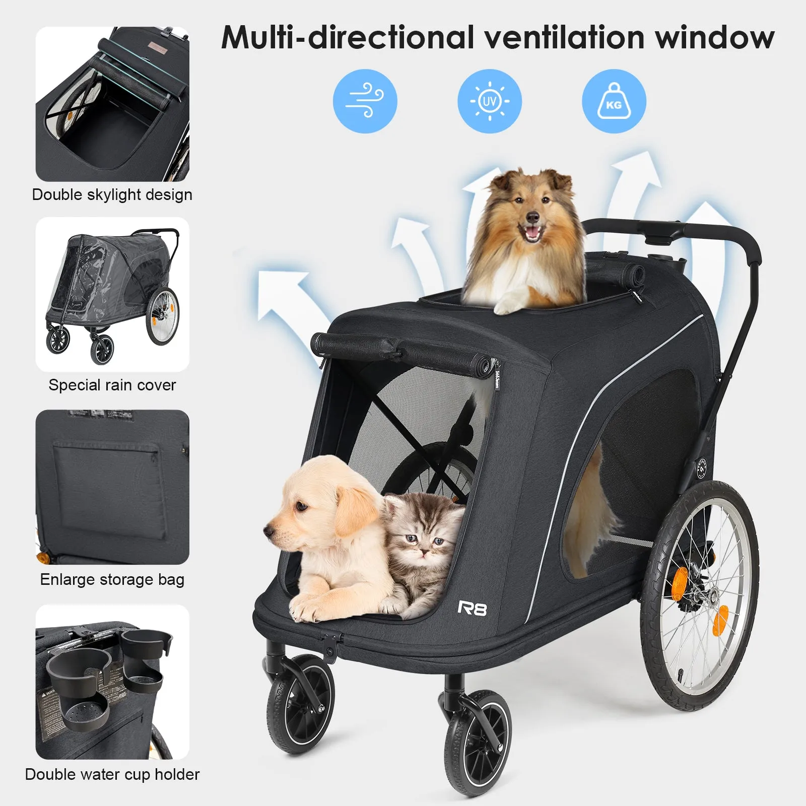 R8 Pro Luxury 4-Wheel Foldable Pet Stroller