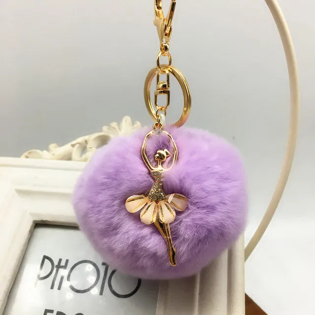 Rabbit fur hair chain plush ball rhinestone ball pom pom toys girls bags ring pendant toy for bag decoration