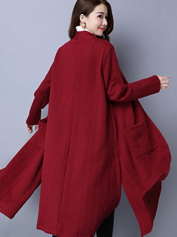 Red&Black Knitting Loose Cardigan Outerwear