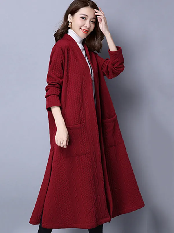 Red&Black Knitting Loose Cardigan Outerwear