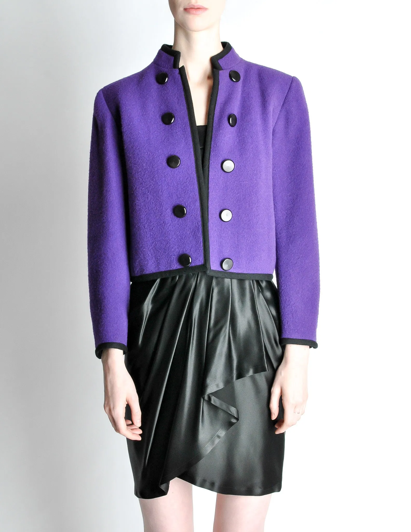 Saint Laurent Rive Gauche Vintage Purple Wool Bolero Cropped Jacket