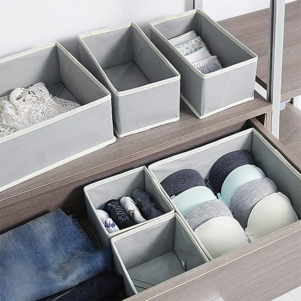 TENABORT 6 Pack Foldable Drawer Organizer Dividers Cloth Storage Box Closet Dresser Organizer Cube Fabric Containers Basket Bins for Underwear Bras Socks Panties Lingeries Nursery Baby Clothes Gray