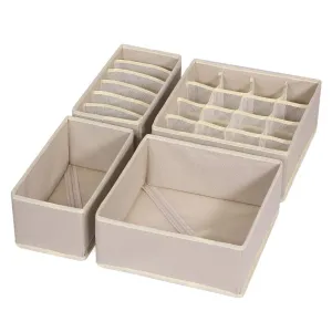 TENABORT Foldable Drawer Organizer Dividers Cloth Storage Box Closet Dresser Organizer Cube Fabric Containers Basket Bins for Underwear Bras Socks Panties Lingeries Nursery Baby Clothes Beige 4 Pack