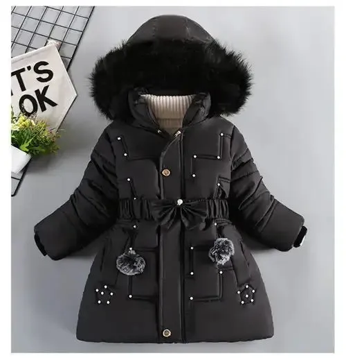 Thick Keep Warm Winter Girls Jacket Detachable Hat Plush Collar Hooded