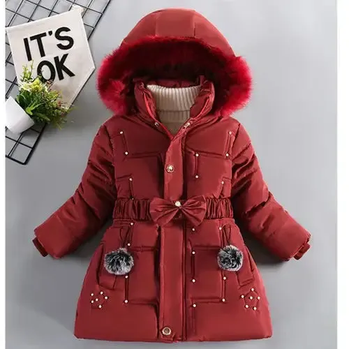 Thick Keep Warm Winter Girls Jacket Detachable Hat Plush Collar Hooded