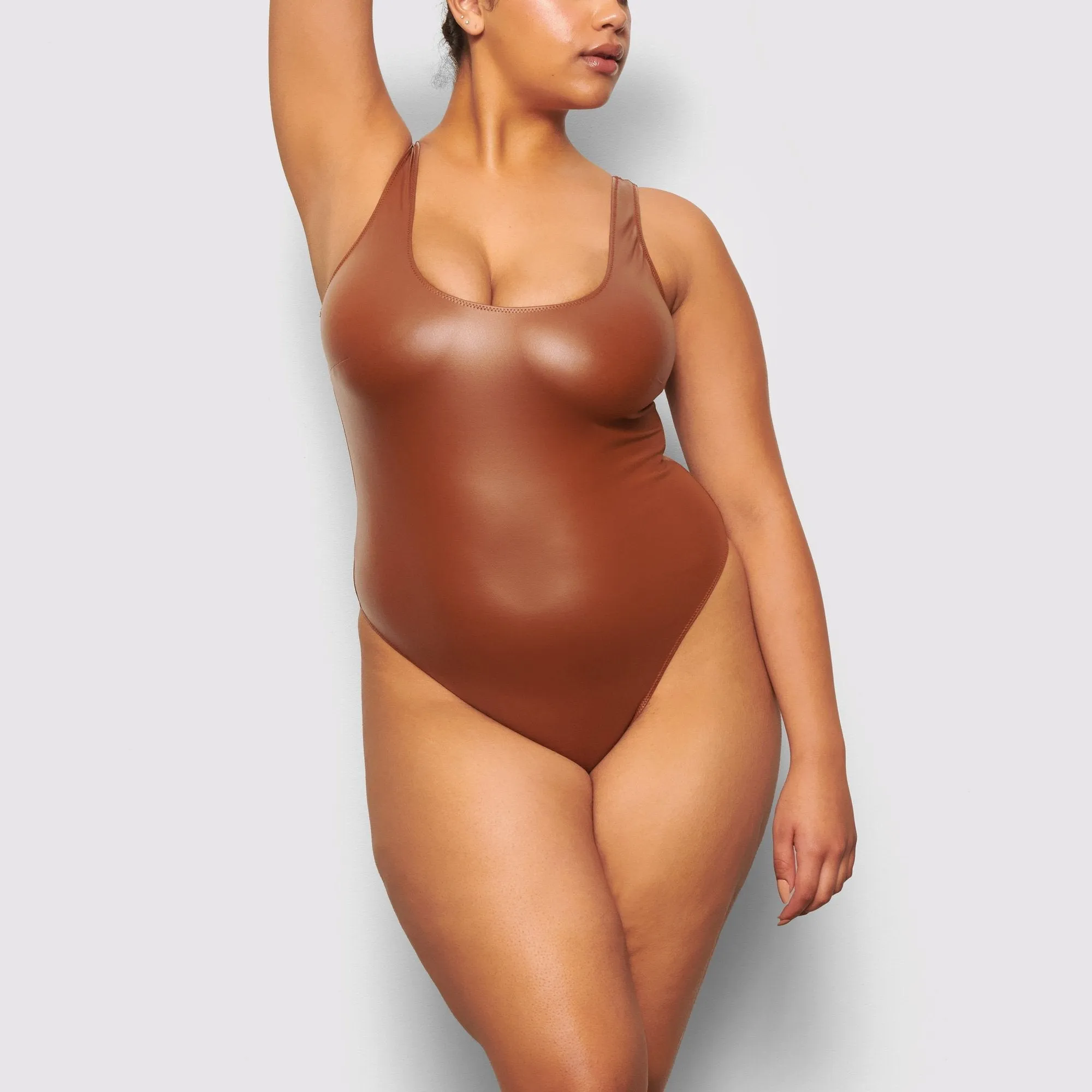 WET JERSEY TANK BODYSUIT | COPPER